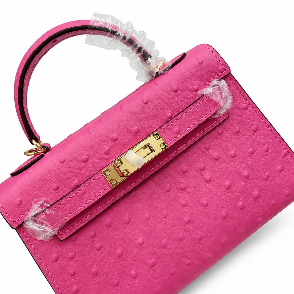 Mini Kelly II 19cm Sellier Violine Ostrich Gold Hardware Premium Women Shoulder Bag