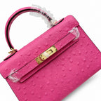 Mini Kelly II 19cm Sellier Violine Ostrich Gold Hardware Premium Women Shoulder Bag