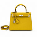 Kelly Sellier 25cm & 28cm Jaune Ambre Epsom Leather Palladium Hardware Women Luxury Handbag