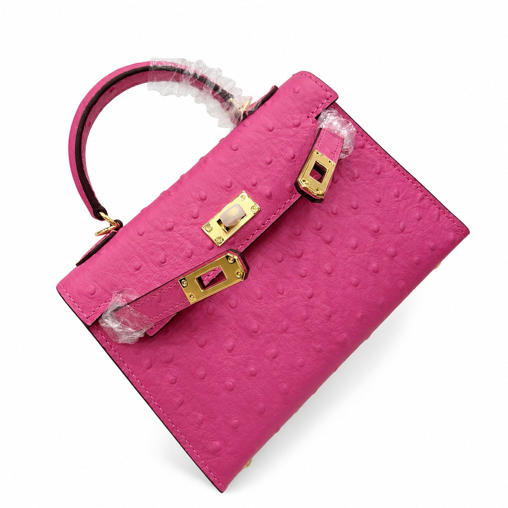Mini Kelly II 19cm Sellier Violine Ostrich Gold Hardware Premium Women Shoulder Bag