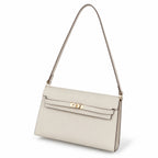 Kelly Elan 25 Underarm Baguette Bag, Genuine Top Layer Cowhide with Goat Grain, Gold Hardware Minimalist Off White Shoulder Handbag, Size 25×6.5×15cm Elegant Soft Tone Daily Purse for Women