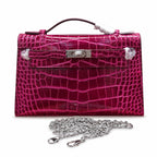 Kelly Pochette Fuchsia Shiny Niloticus Crocodile Leather Palladium Hardware Women Clutch Bag