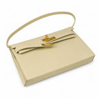 Kelly Elan 25 Underarm Baguette Bag, Genuine Top Layer Cowhide with Goat Grain, Gold Hardware Minimalist Off White Shoulder Handbag, Size 25×6.5×15cm Elegant Soft Tone Daily Purse for Women