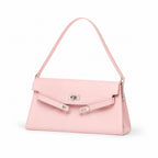 Kelly Elan 25 Underarm Baguette Bag, Genuine Top Layer Cowhide Goat Grain Leather, Silver Hardware Mauve Iris Purple Shoulder Handbag, Bright Soft Tone Youthful Elegant Daily Purse Size 25×6.5×15cm