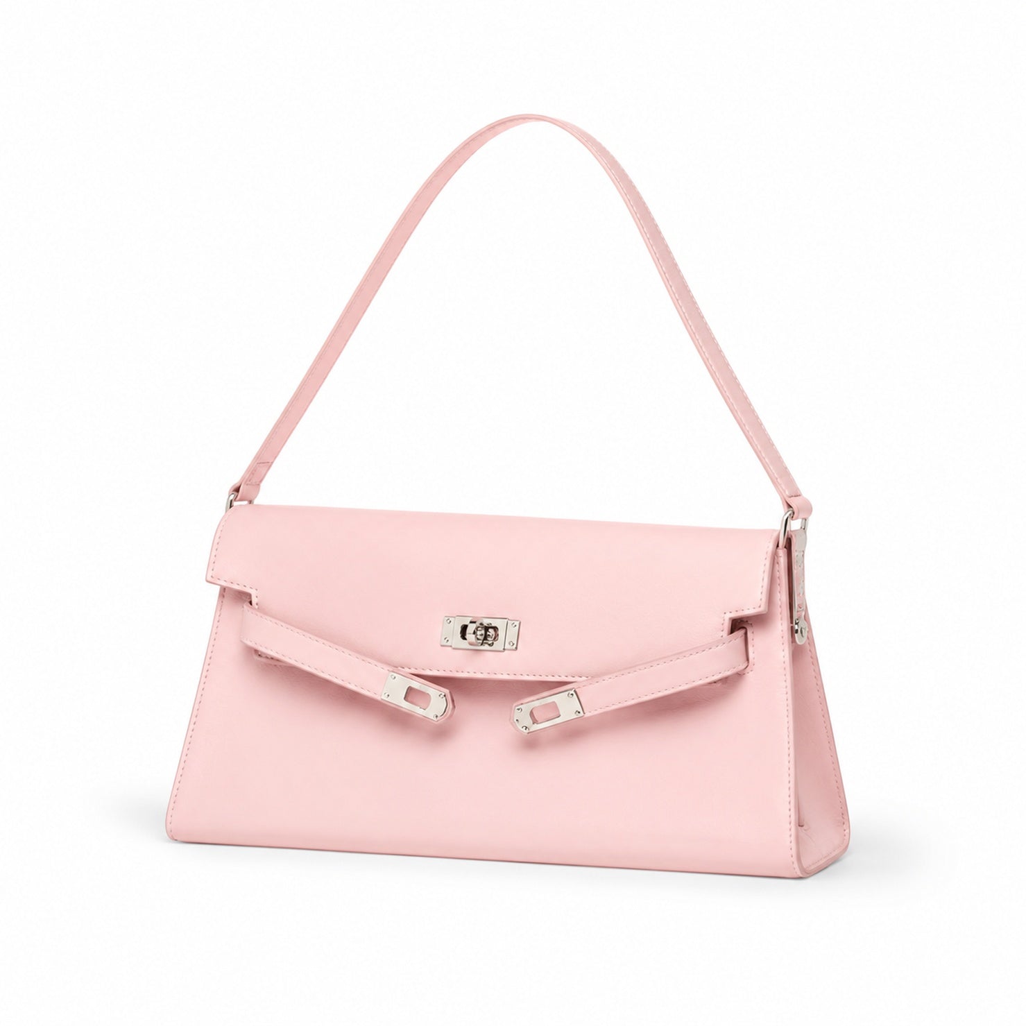 Kelly Elan 25 Underarm Baguette Bag, Genuine Top Layer Cowhide Goat Grain Leather, Silver Hardware Mauve Iris Purple Shoulder Handbag, Bright Soft Tone Youthful Elegant Daily Purse Size 25×6.5×15cm