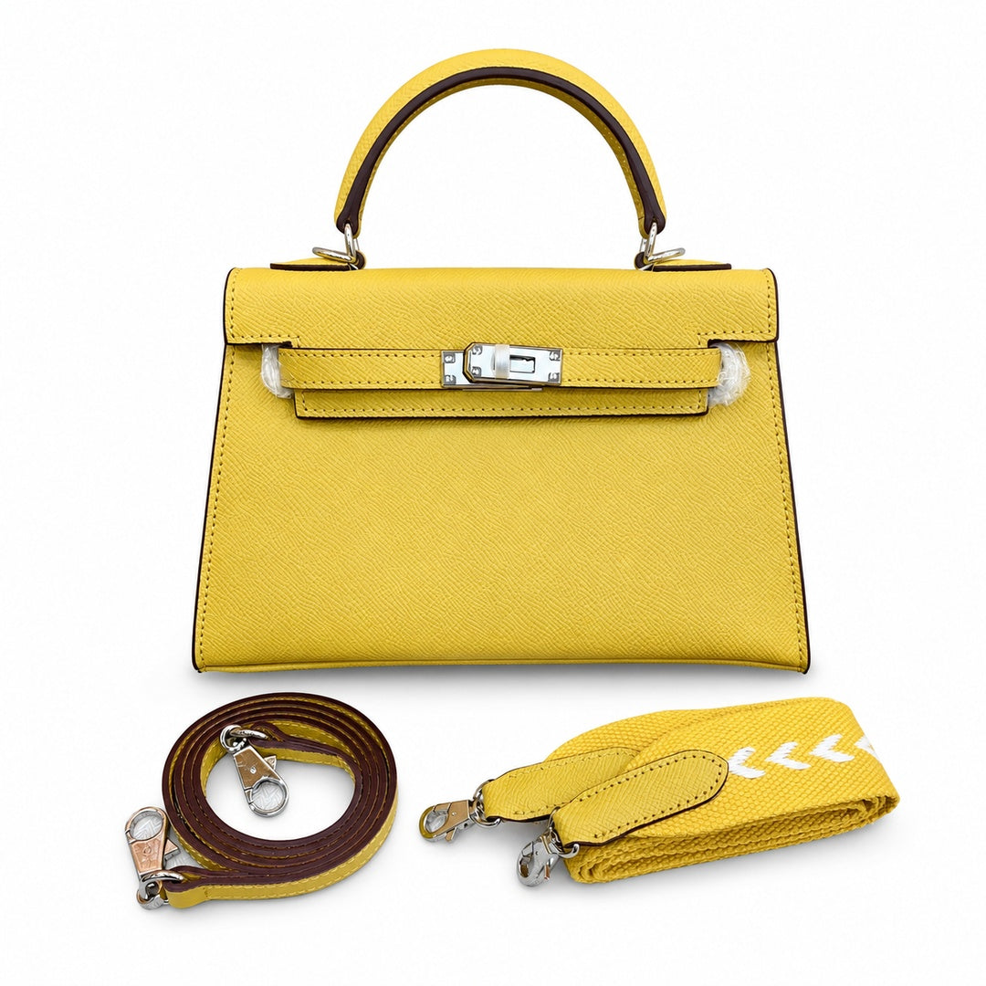 Mini Kelly II Sellier 19cm & 22cm Jaune Ambre Epsom Leather Palladium Hardware Women Mini Handbag