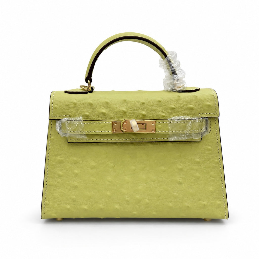 Mini Kelly II 19cm Sellier Jaune Poussin Ostrich Gold Hardware Luxury Mini Handbag