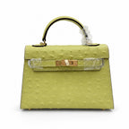 Mini Kelly II 19cm Sellier Jaune Poussin Ostrich Gold Hardware Luxury Mini Handbag