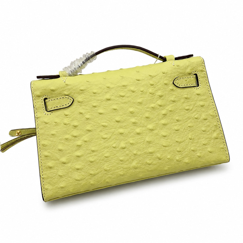 Mini Kelly II Sellier 19cm & 22cm Jaune Citron Ostrich Leather Gold Hardware Women Mini Handbag