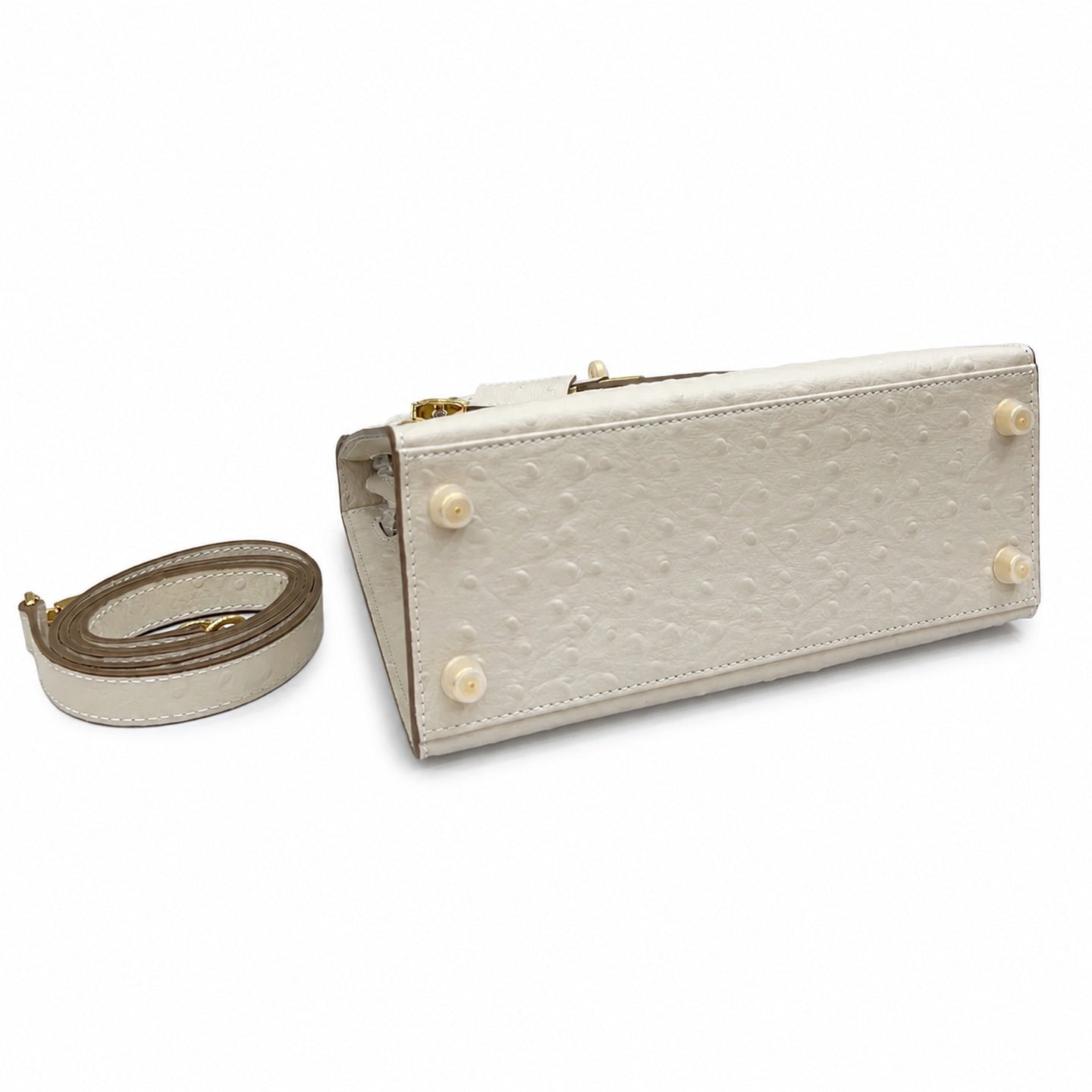Kelly Sellier 25cm Craie Ostrich Gold Hardware Premium Women Shoulder Purse