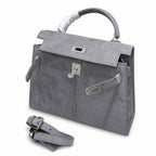 Kelly Sellier 22cm Gris Asphalte Suede Leather Palladium Hardware Women Handbag