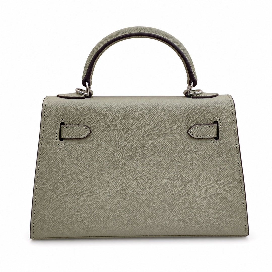 Mini Kelly II Sellier 19cm & 22cm Sauge Epsom Leather Palladium Hardware Women Mini Handbag