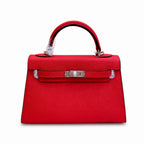 Mini Kelly II Sellier 19cm & 22cm Rouge Casaque Epsom Leather Palladium Hardware Women Mini Handbag