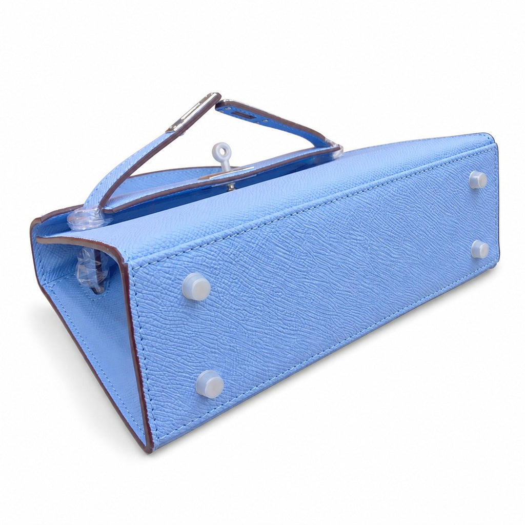 Mini Kelly II Sellier 19cm & 22cm Bleu Brume Epsom Leather Palladium Hardware Women Mini Handbag