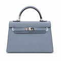 Mini Kelly II Sellier 19cm & 22cm Bleu Lin Epsom Leather Palladium Hardware Women Mini Handbag
