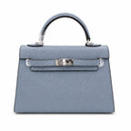 Mini Kelly II Sellier 19cm & 22cm Bleu Lin Epsom Leather Palladium Hardware Women Mini Handbag