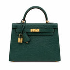 Kelly Sellier 25cm Vert Cypress Ostrich Gold Hardware Vintage Women Handbag