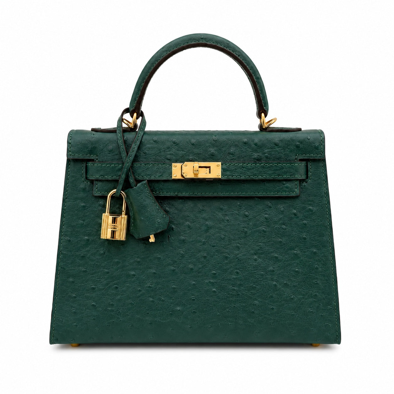 Kelly Sellier 25cm Vert Cypress Ostrich Gold Hardware Vintage Women Handbag