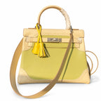 Kelly Sellier Ghillies 28cm Craie & Vert Pomme Barenia Leather Palladium Hardware Women Handbag