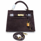 Mini Kelly Sellier 22cm Ebene Suede Leather Gold Hardware Women Mini Handbag