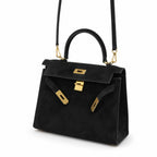 Kelly Sellier 22cm Noir Suede Leather Gold Hardware Women Mini Handbag