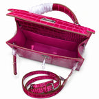 Kelly Sellier 22cm  Fuchsia Shiny Crocodile Leather Gold Hardware & Palladium Hardware Women Handbag