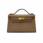 Mini Kelly II Sellier 19cm & 22cm Etoupe Ostrich Leather Gold Hardware Women Mini Handbag