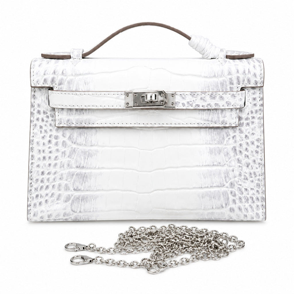 Kelly Pochette Himalaya Niloticus Crocodile Leather Palladium Hardware & Palladium Hardware Women Clutch Handbag