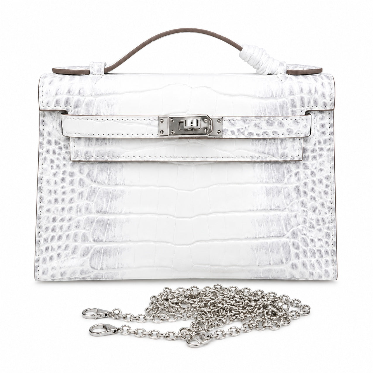 Kelly Pochette Himalaya Niloticus Crocodile Leather Palladium Hardware & Palladium Hardware Women Clutch Handbag