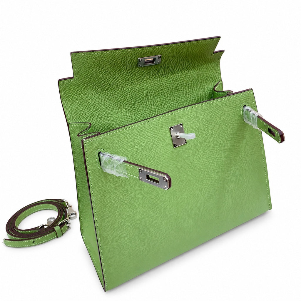Kelly Sellier 25cm & 28cm Vert Pistache Epsom Leather Palladium Hardware Crossbody Handbag