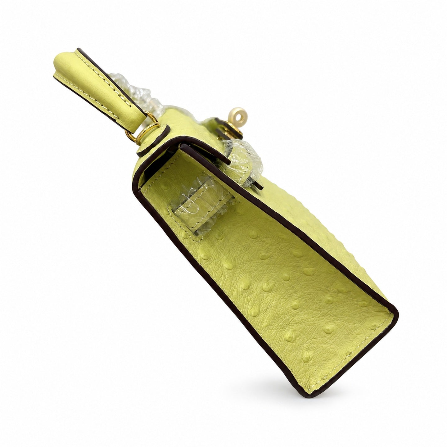 Mini Kelly II 19cm Sellier Jaune Poussin Ostrich Gold Hardware Luxury Mini Handbag
