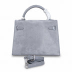 Kelly Sellier 22cm Gris Asphalte Suede Leather Palladium Hardware Women Handbag