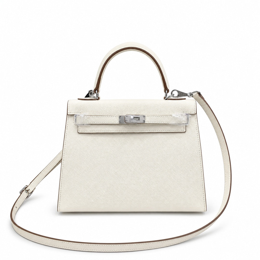 Kelly Sellier 25cm & 28cm Craie Epsom Leather Palladium Hardware Women Luxury Handbag