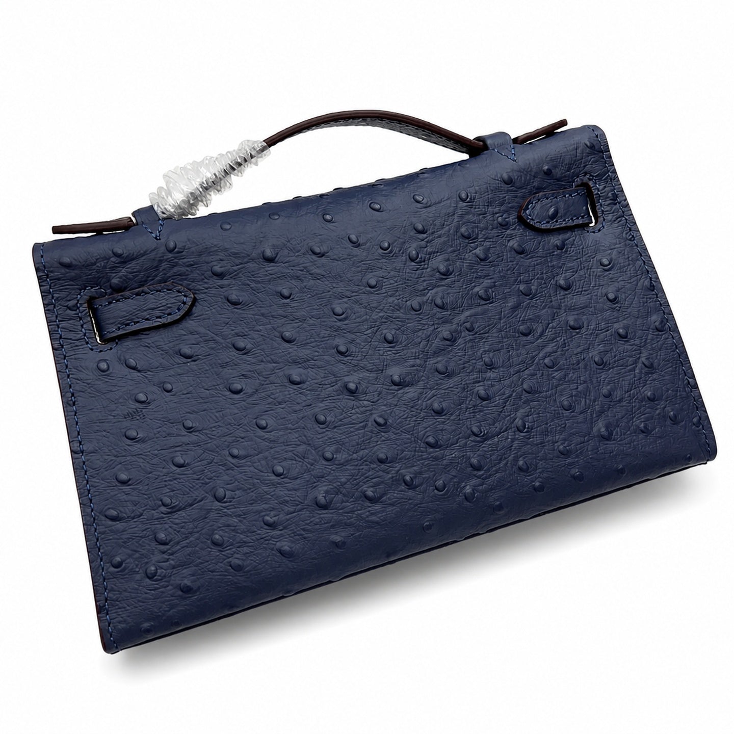 Mini Kelly Sellier 22cm Bleu Nuit Ostrich Leather Gold Hardware Women Mini Handbag