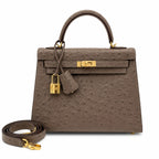 Hermès Kelly Sellier 25 Ostrich Etoupe Gold Hardware