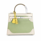 Kelly Sellier Ghillies 28cm Craie & Vert Pomme Barenia Leather Palladium Hardware Women Handbag