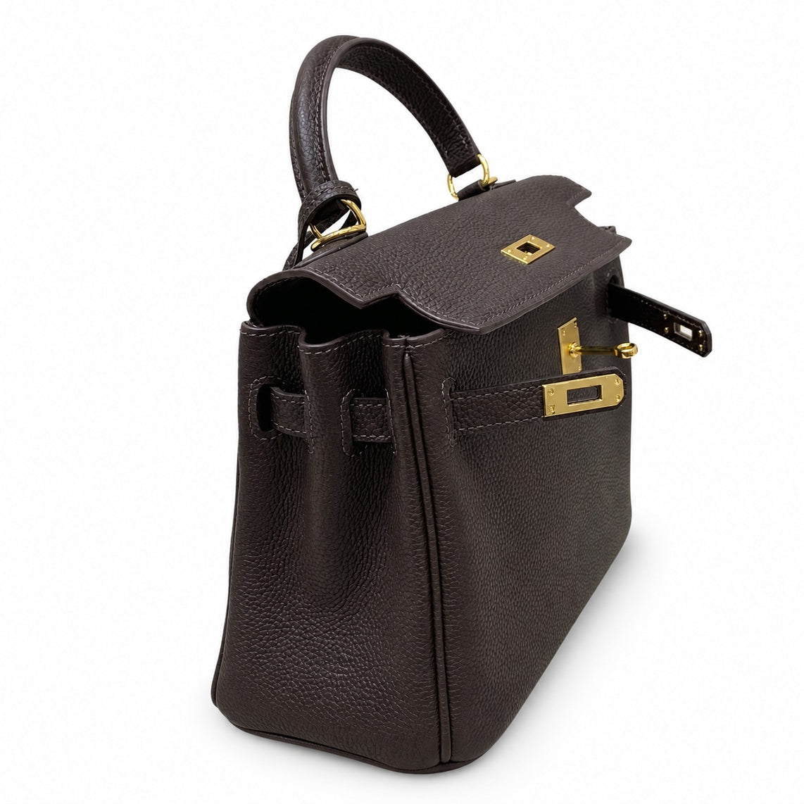 Kelly Sellier 20cm & 25cm & 28cm Marron Foncé Togo Leather Gold Hardware Women Handbag