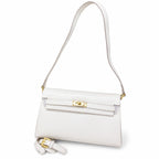 Kelly Elan 25 Underarm Baguette Bag, Genuine Top Layer Cowhide with Goat Grain, Gold Hardware Minimalist Off White Shoulder Handbag, Size 25×6.5×15cm Elegant Soft Tone Daily Purse for Women