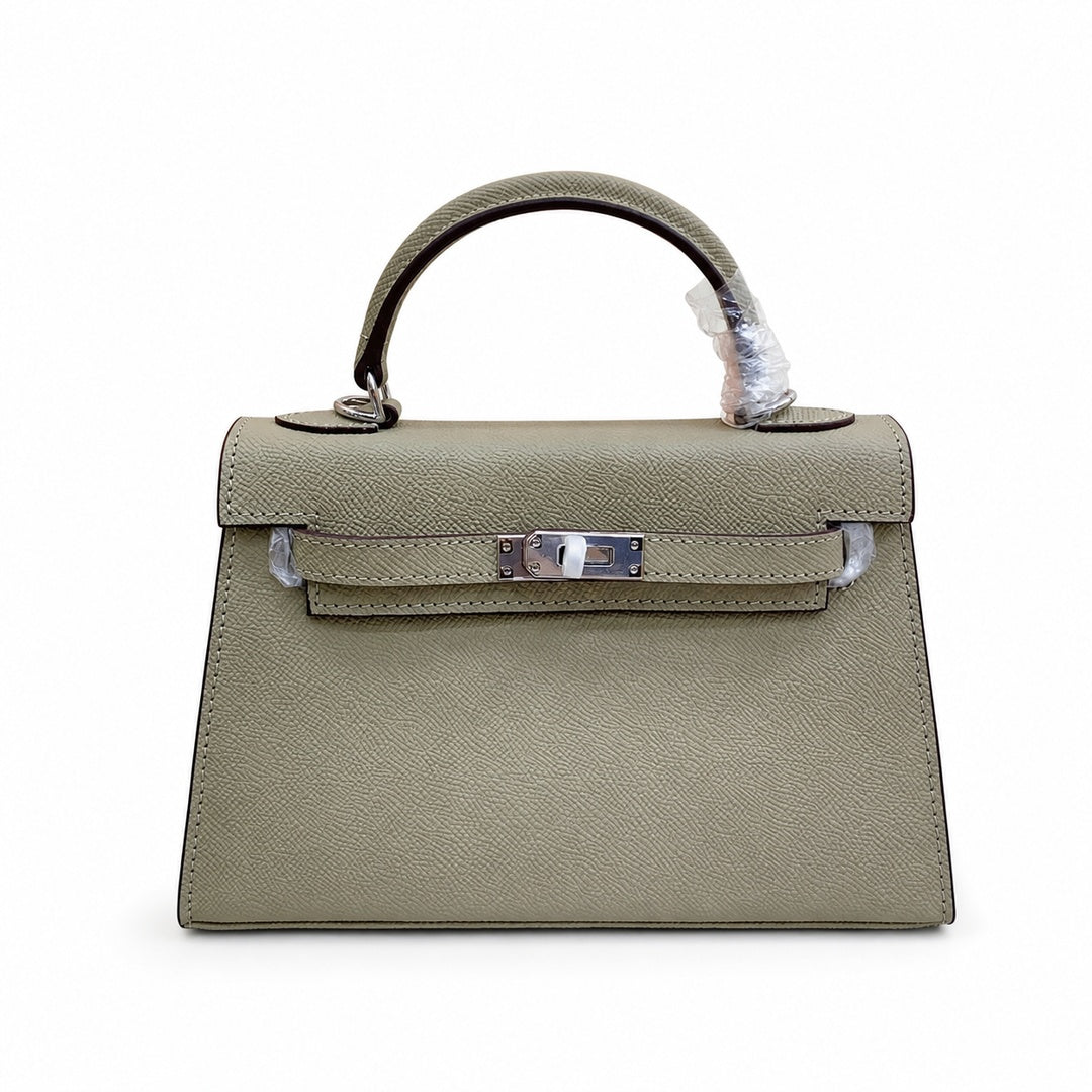 Mini Kelly II Sellier 19cm & 22cm Sauge Epsom Leather Palladium Hardware Women Mini Handbag