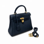 Kelly Sellier 20cm & 25cm & 28cm Bleu Nuit Togo Leather Gold Hardware Women Handbag