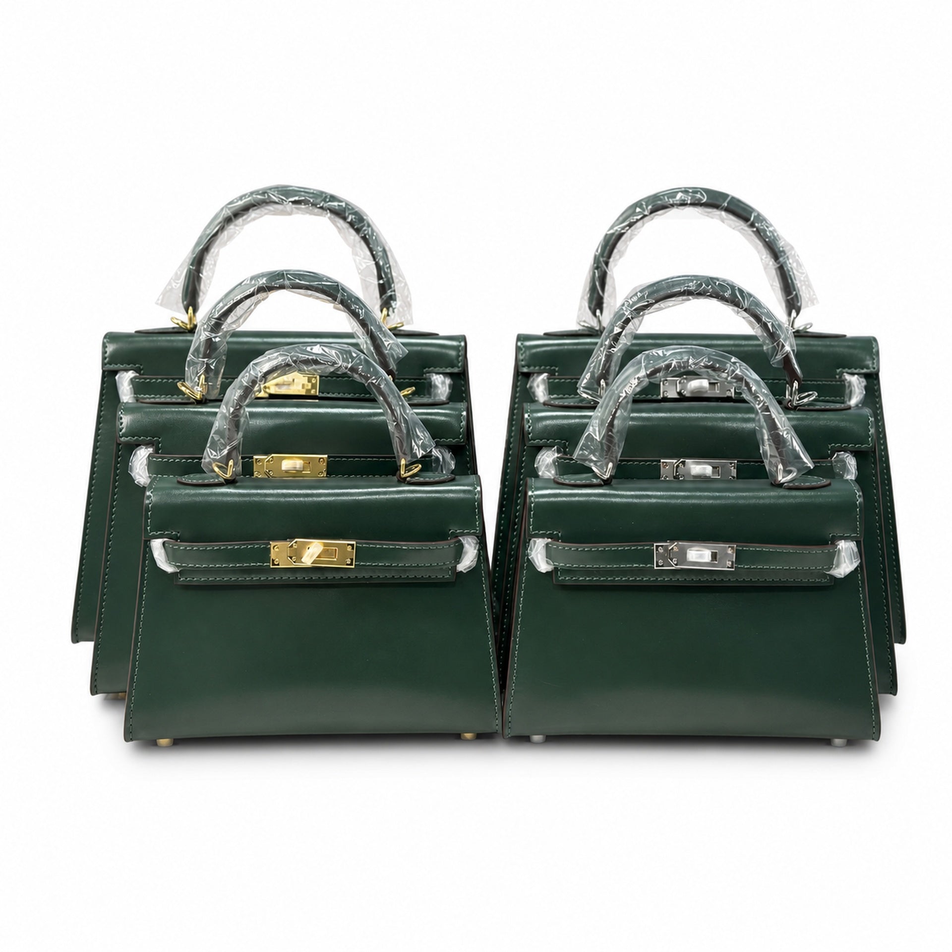 Kelly Sellier 19cm & 22cm & 25cm Vert Fonce Box Calf Leather Gold Hardware & Palladium Hardware Women Handbag