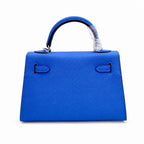 Mini Kelly II Sellier 19cm & 22cm Bleu Electrique Epsom Leather Palladium Hardware Women Mini Handbag With Extra Fabric Strap