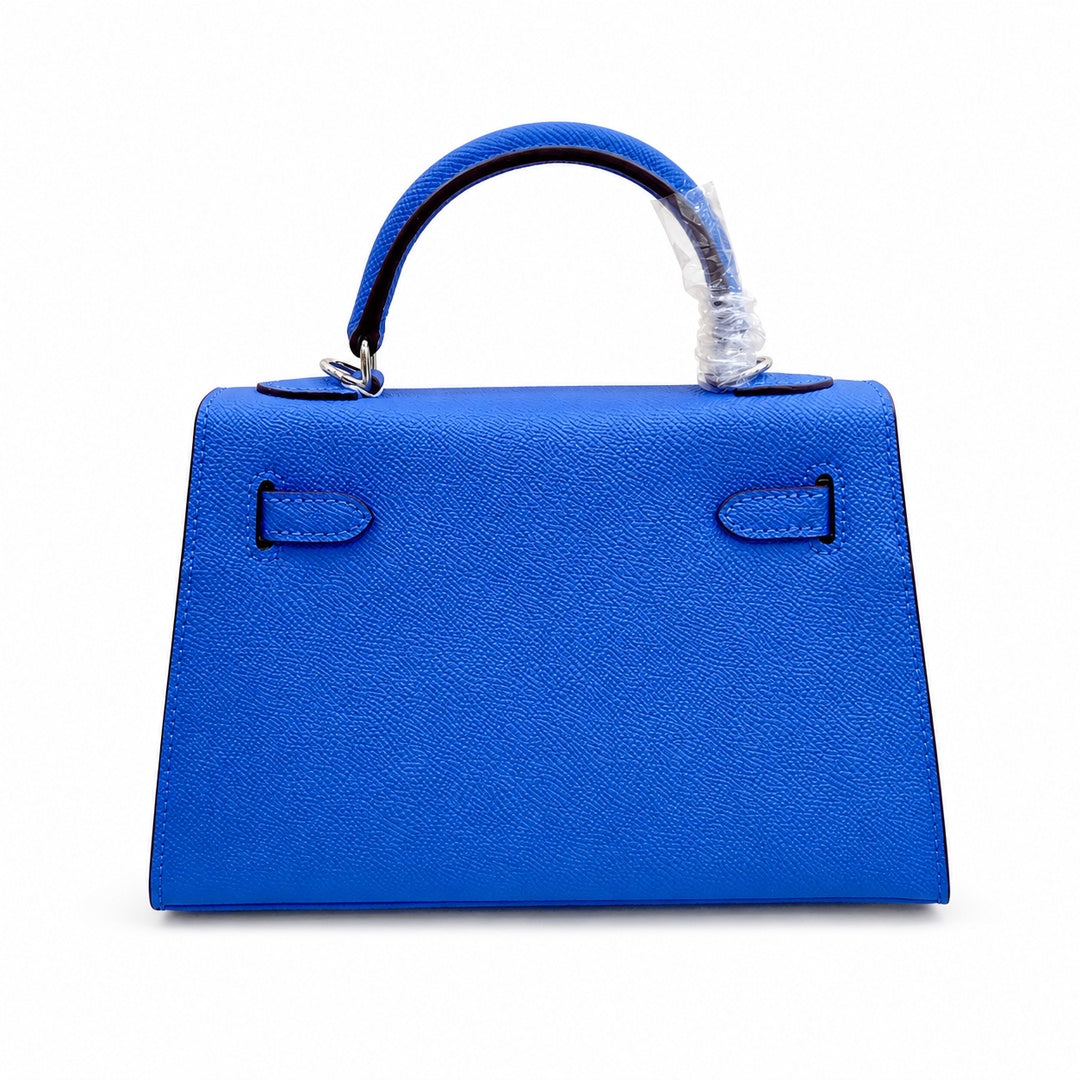 Mini Kelly II Sellier 19cm & 22cm Bleu Electrique Epsom Leather Palladium Hardware Women Mini Handbag With Extra Fabric Strap