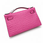 Mini Kelly Sellier 22cm Rose Tyrien Ostrich Leather Gold Hardware Women Mini Handbag