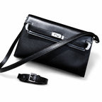 Kelly Elan 25 Underarm Baguette Bag, Genuine Top Layer Cowhide Goat Grain Leather, Silver Hardware Black Unisex Shoulder Purse, Multiway Crossbody Handheld Daily Bag, High Practical Daily Bag Size 25×6.5×15cm