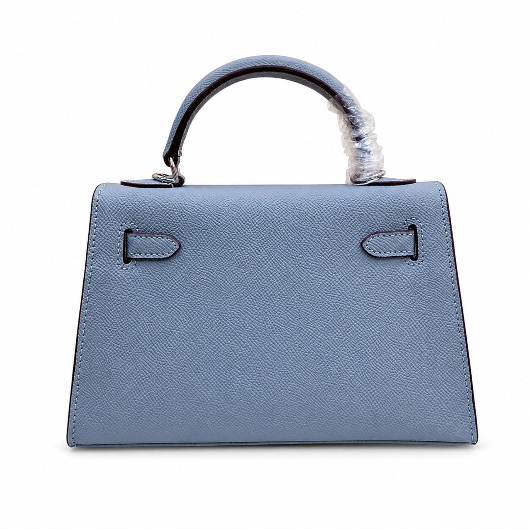 Mini Kelly II Sellier 19cm & 22cm Bleu Lin Epsom Leather Palladium Hardware Women Mini Handbag