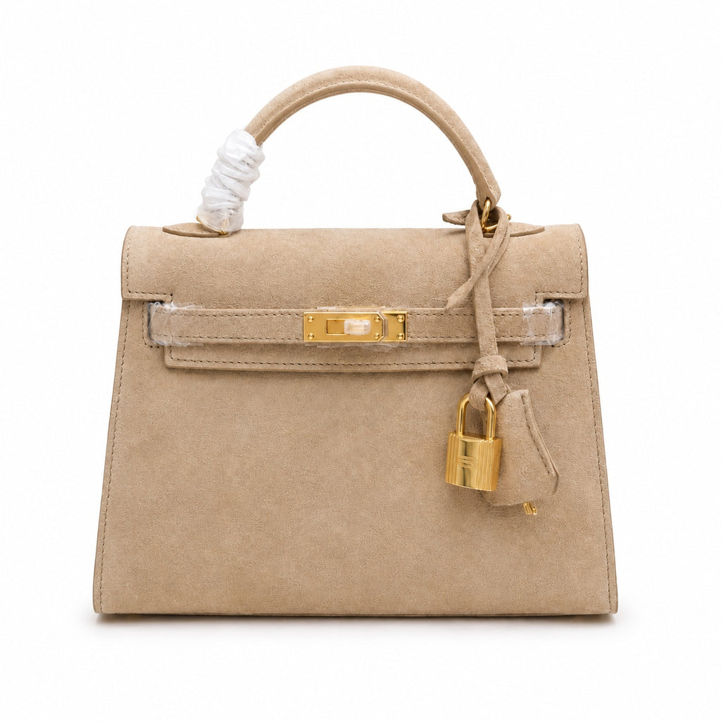 Mini Kelly Sellier 22cm Trench Suede Leather Gold Hardware Women Mini Handbag