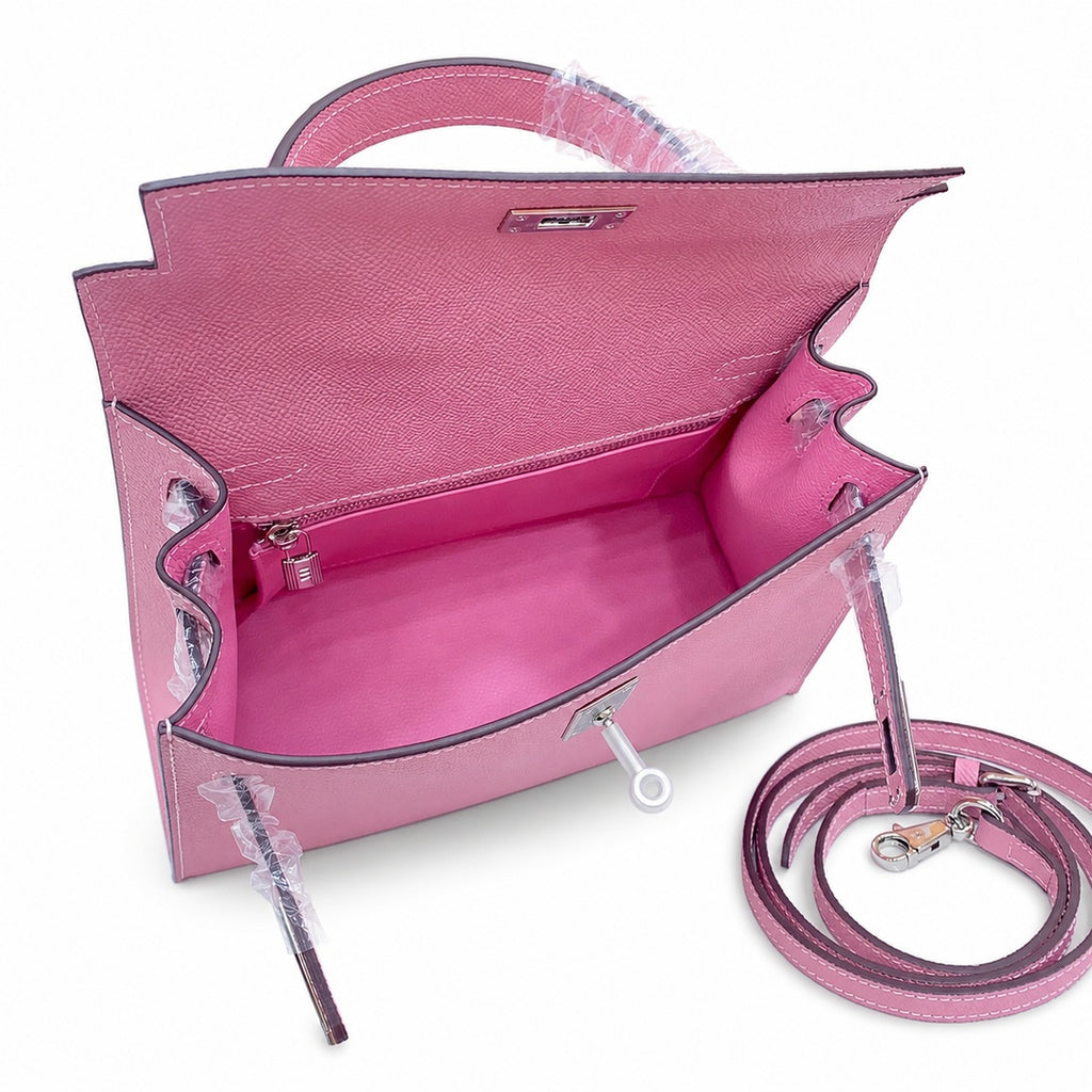 Kelly Sellier 25cm & 28cm Rose Confetti Epsom Leather Palladium Hardware Crossbody Handbag
