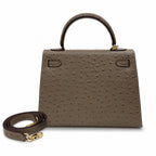 Hermès Kelly Sellier 25 Ostrich Etoupe Gold Hardware