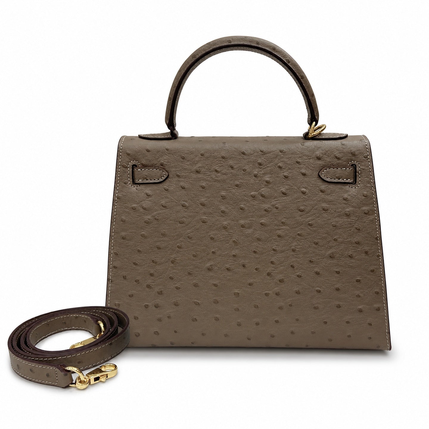 Hermès Kelly Sellier 25 Ostrich Etoupe Gold Hardware